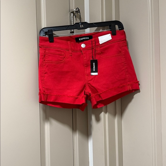 Express Bold Red Cutoff Shorts - Picture 1 of 4
